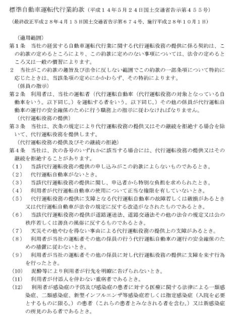 標準自動車運転代行業約款 1枚目